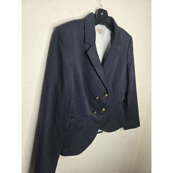 Cremieux navy blue cotton blend double breasted suit jacket blazer - 10 - career - Picture 2 of 6